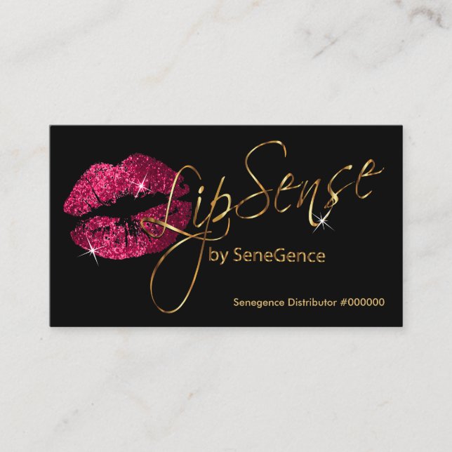 Hot Pink Glitter and Gold Lipsense Senegence Business Card (Front)