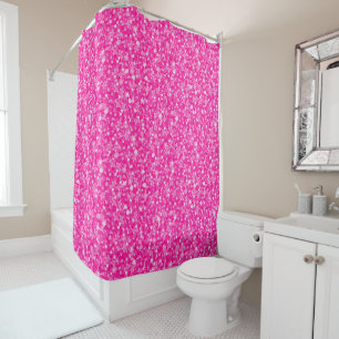 Hot Pink Glitter And White Polka Dot And Stars Shower Curtain