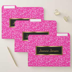 Hot Pink Glitter And White Sparkles File Folder