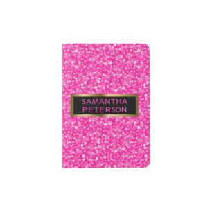 Hot Pink Glitter And White Sparks Passport Holder