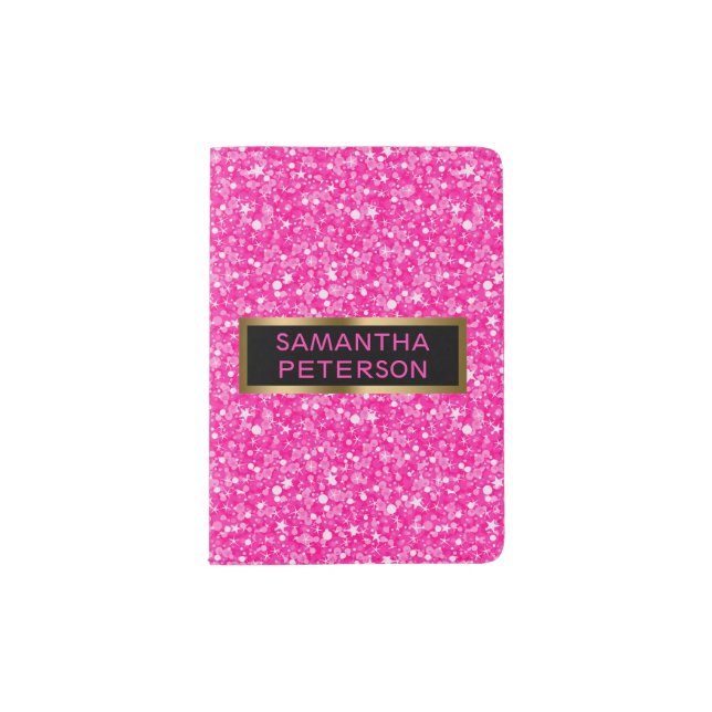 Hot Pink Glitter And White Sparks Passport Holder (Front)