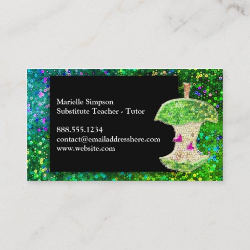 Customizable Hot Pink Glitter Apple Substitute Teacher Tutor Business Card