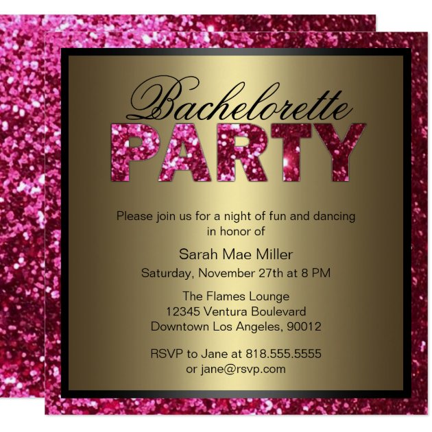 Hot Pink Glitter Bachelorette Party Invitation