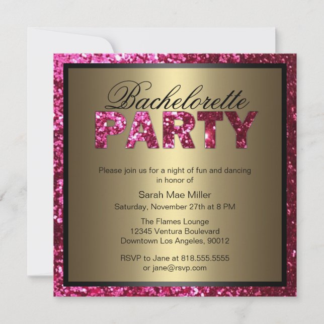 Hot Pink Glitter Bachelorette Party Invitation (Front)