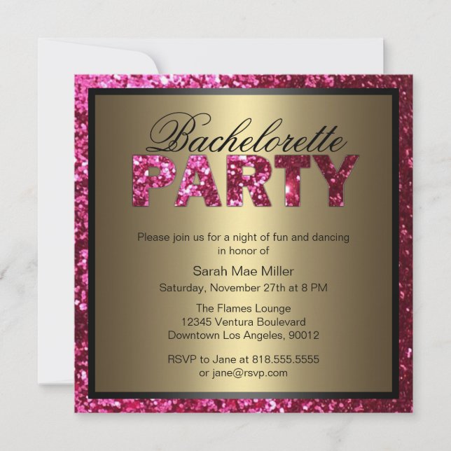 Hot Pink Glitter Bachelorette Party Invitation (Front)
