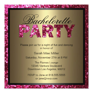 Hot Pink Glitter Bachelorette Party Invitation
