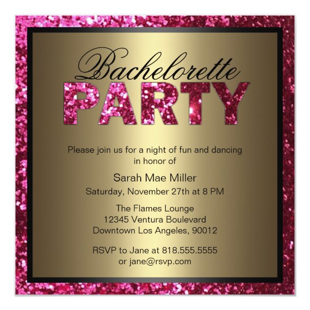Hot Pink Glitter Bachelorette Party Invitation