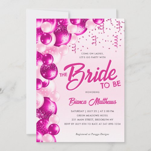 Hot Pink Glitter Balloon Bride to Be Bridal Shower Invitation