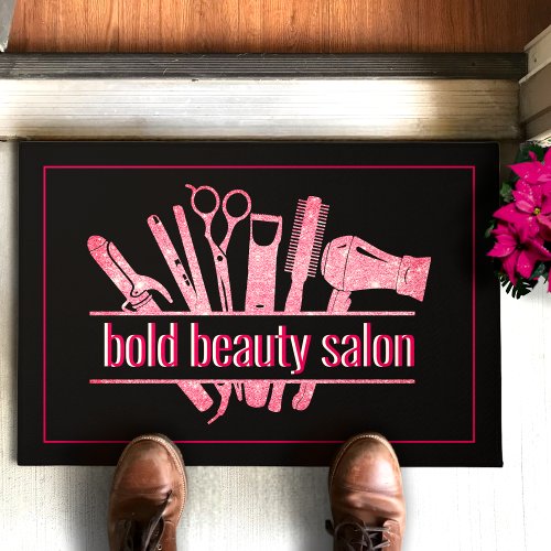 Hot Pink Glitter Beauty Salon Hairstylist Doormat