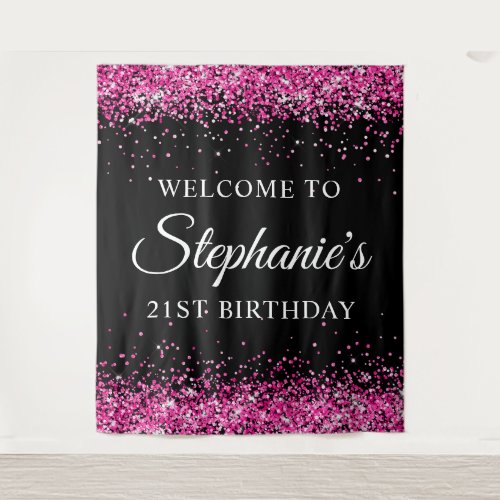 Hot Pink Glitter Black 21st Birthday Welcome