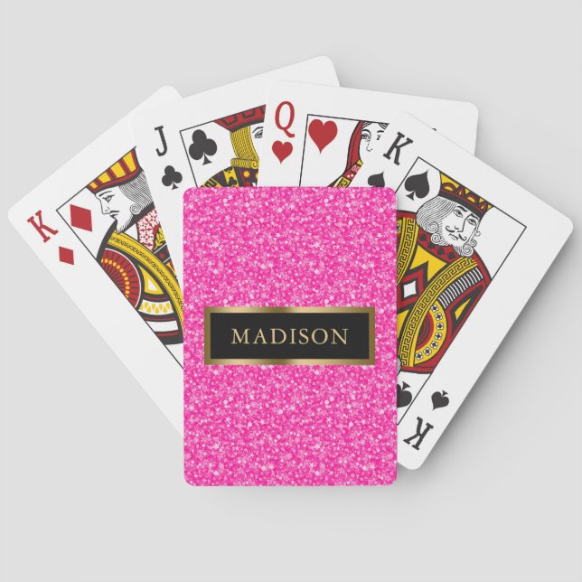  Hot Pink Glitter Black Frame Playing Cards (Back)