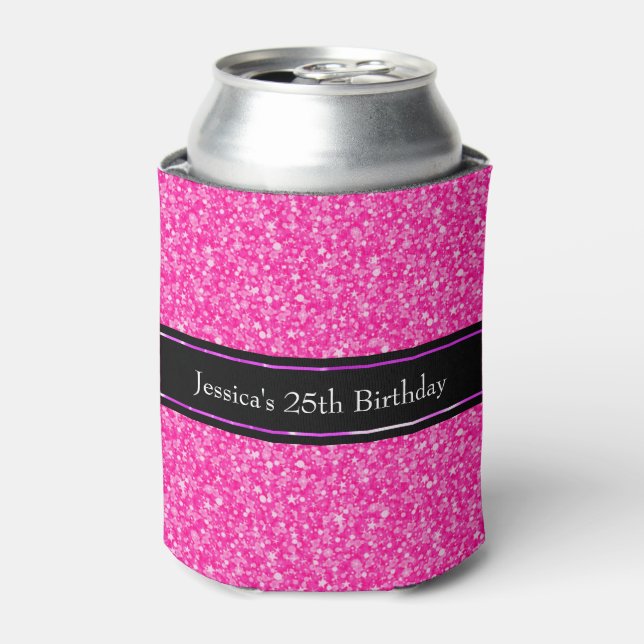 Hot Pink Glitter & Black-Pink Accents 2 Can Cooler (Can Front)