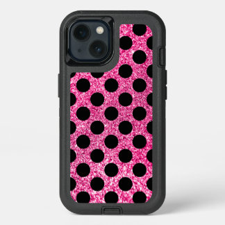 Hot Pink Glitter Black Polka Dots iPhone 13 Case