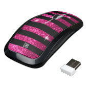 Hot Pink Glitter & Black Stripes | DIY Monogram Wireless Mouse (Angled)