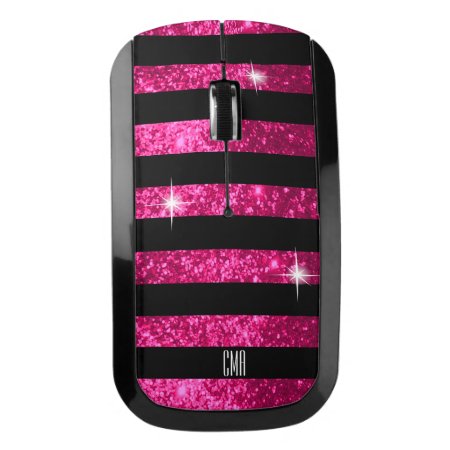 Hot Pink Glitter & Black Stripes | Diy Monogram Wireless Mouse