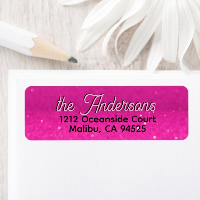 Hot Pink Glitter Bokeh Custom Text Address Label (Insitu)