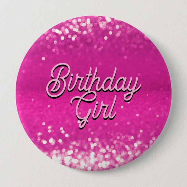 Hot Pink Glitter Bokeh Custom Text Button (Front)