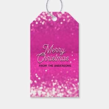 Hot Pink Glitter Bokeh Custom Text Gift Tags by freshpaperie at Zazzle