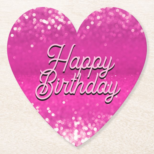 Hot Pink Glitter Bokeh Custom Text Paper Coaster (Front)