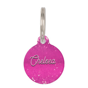 Hot Pink Glitter Bokeh Custom Text Pet ID Tag