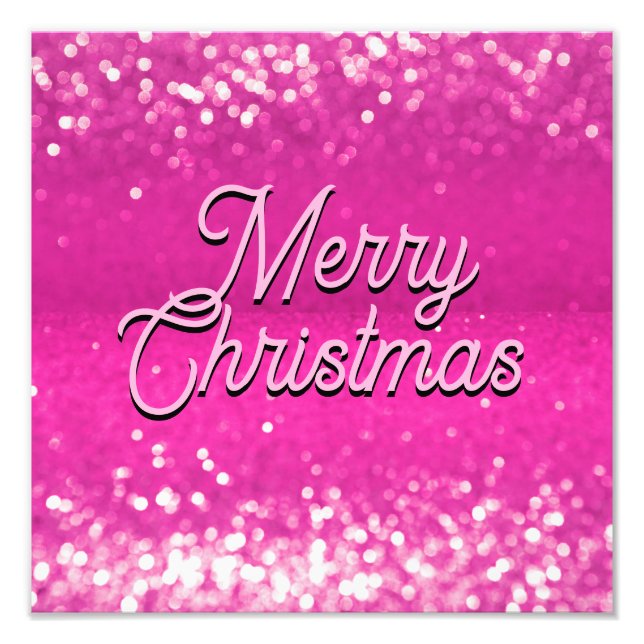 Hot Pink Glitter Bokeh Custom Text Photo Print (Front)