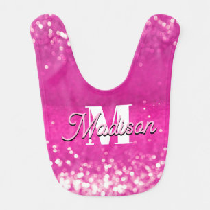 Hot Pink Glitter Bokeh Monogram Baby Bib