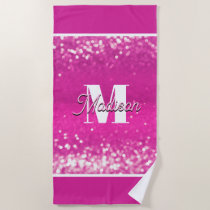 Hot Pink Glitter Bokeh Monogram Keychain