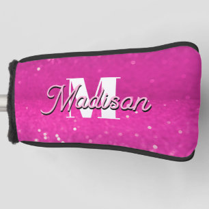 Hot Pink Glitter Bokeh Monogram Golf Head Cover