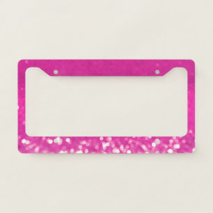 Hot Pink Glitter Bokeh Monogram License Plate Frame