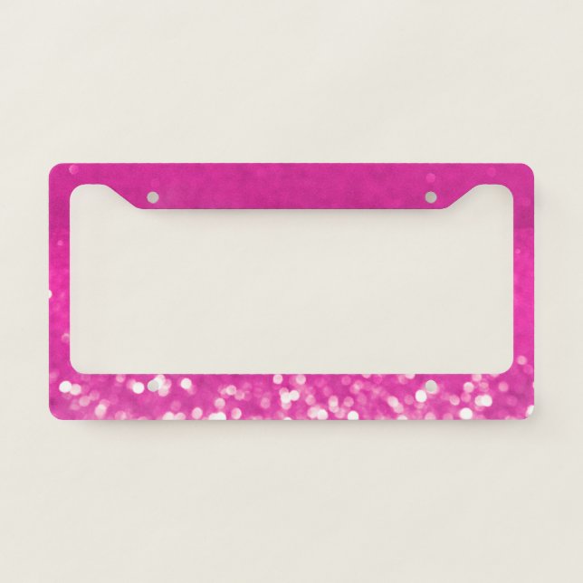 Hot Pink Glitter Bokeh Monogram License Plate Frame (Front)
