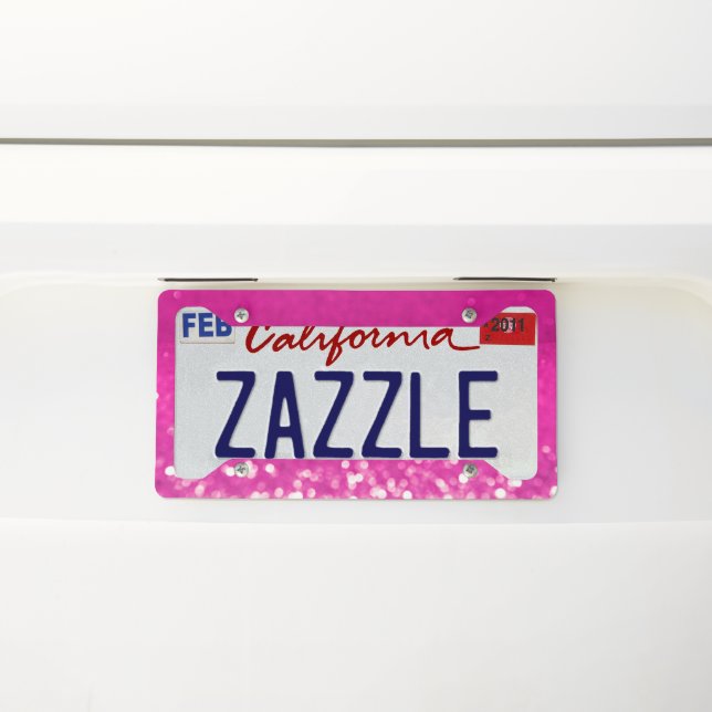 Hot Pink Glitter Bokeh Monogram License Plate Frame (On Car)