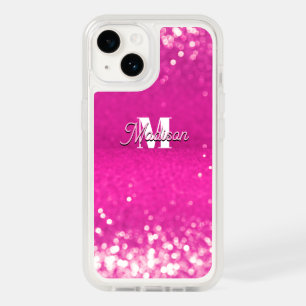 Hot Pink Glitter Bokeh Monogram OtterBox iPhone 14 Case
