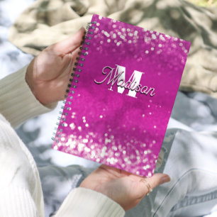 Hot Pink Glitter Bokeh Monogram Planner