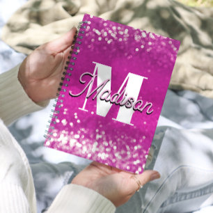 Hot Pink Glitter Bokeh Monogram Planner