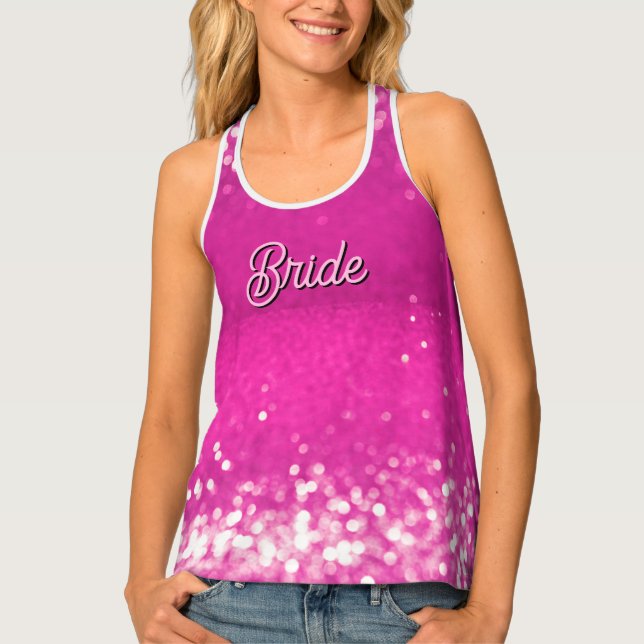 Hot Pink Glitter Bokeh Personalized Text Tank Top (Front)