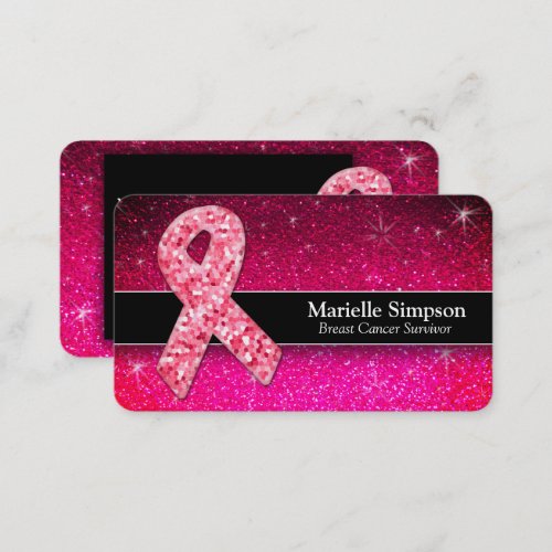 Hot Pink Glitter Breast Cancer Survivor Coach BRCA Business Card