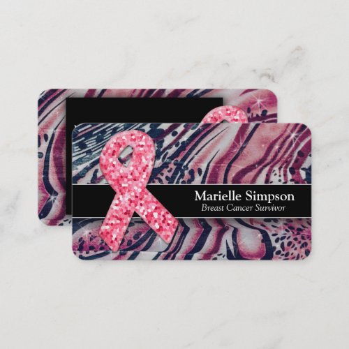 Hot Pink Glitter Breast Cancer Survivor Coach BRCA Business Card