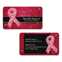 Hot Pink Glitter Breast Cancer Survivor Coach BRCA Business Card