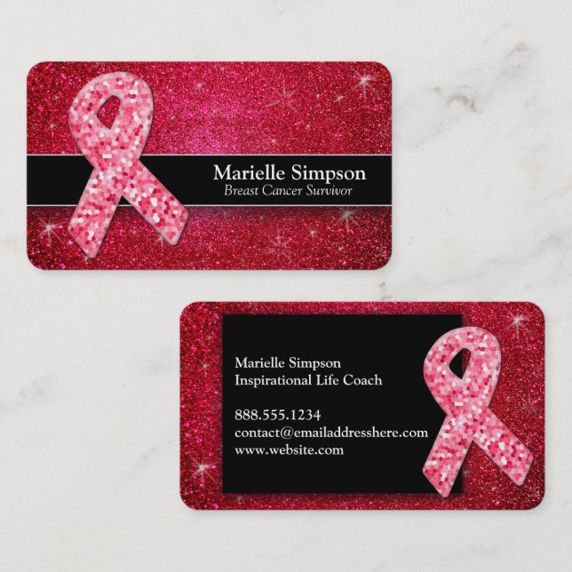 Hot Pink Glitter Breast Cancer Survivor Coach BRCA Business Card (Front/Back)