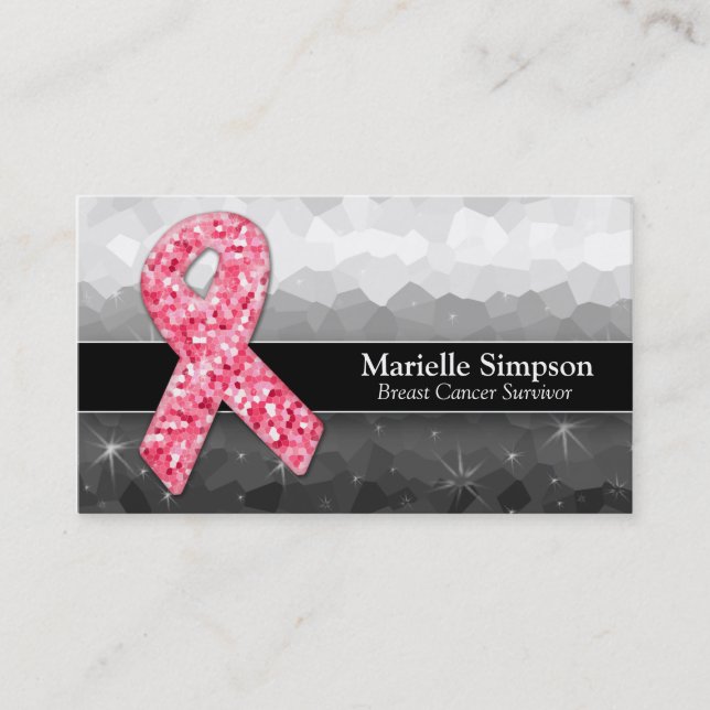 Hot Pink Glitter Breast Cancer Survivor Coach Business Card (Front)