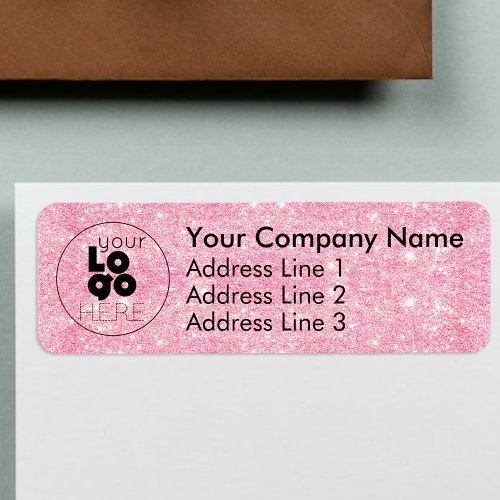 Hot Pink Glitter Business Logo Return Address Label