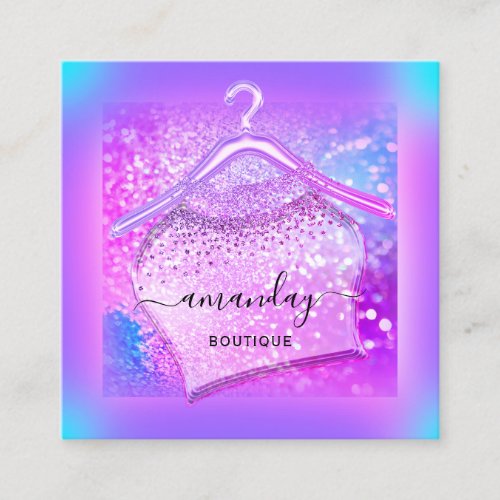 Hot Pink Glitter Cloth Hanger Fashion Blogger Square Business Card