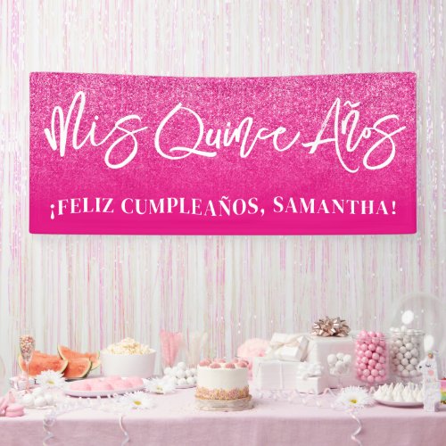 Hot Pink Glitter Color Block Mis Quince Aos Banner