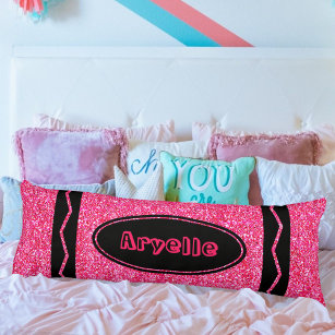 Hot Pink Glitter Crayon Custom Name Body Pillow