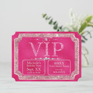 Hot Pink Glitter & Diamonds VIP Ticket Invitation