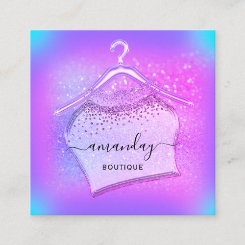 Hot Pink Glitter Fashion Blogger Influencer Shop Square Business Card