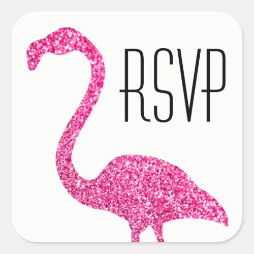 Hot Pink Glitter Flamingo RSVP Square Sticker