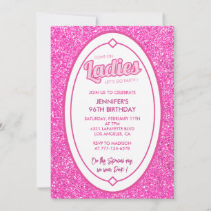 Hot Pink Glitter Girl Doll 96th birthday Invitation