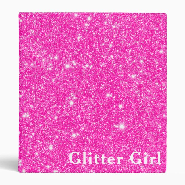 Hot Pink Glitter Girl Show Your Glamours Sparkle Binder (Front)