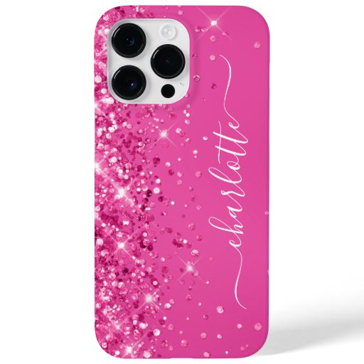 Hot Pink Glitter Girly Signature Case-Mate iPhone 14 Pro Max Case